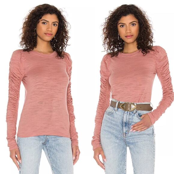 Free People We The Free NWOT Natasha Mauve Pink Ruched Long Sleeve Tee XS - Picture 1 of 6